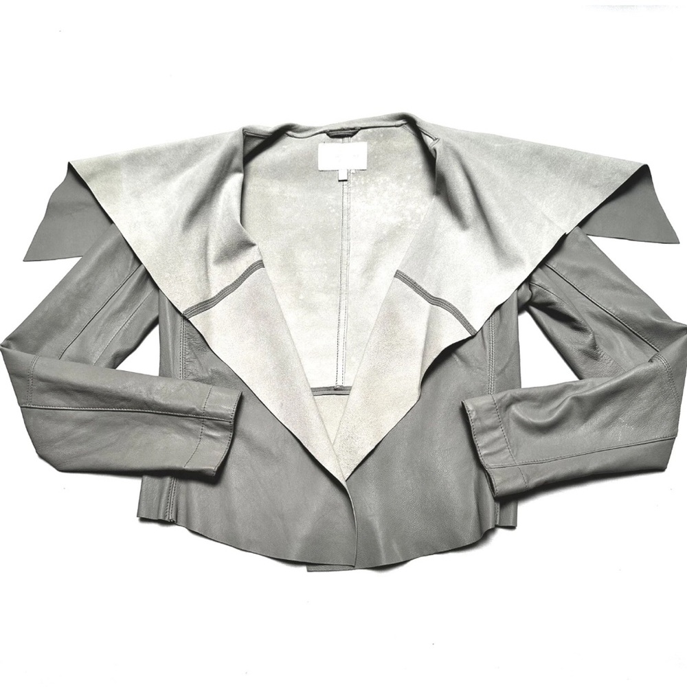 100% LEATHER MOTO 7 FOR ALL MANKIND JACKET COAT OPEN FRONT WATERFALL GRAY SMALL